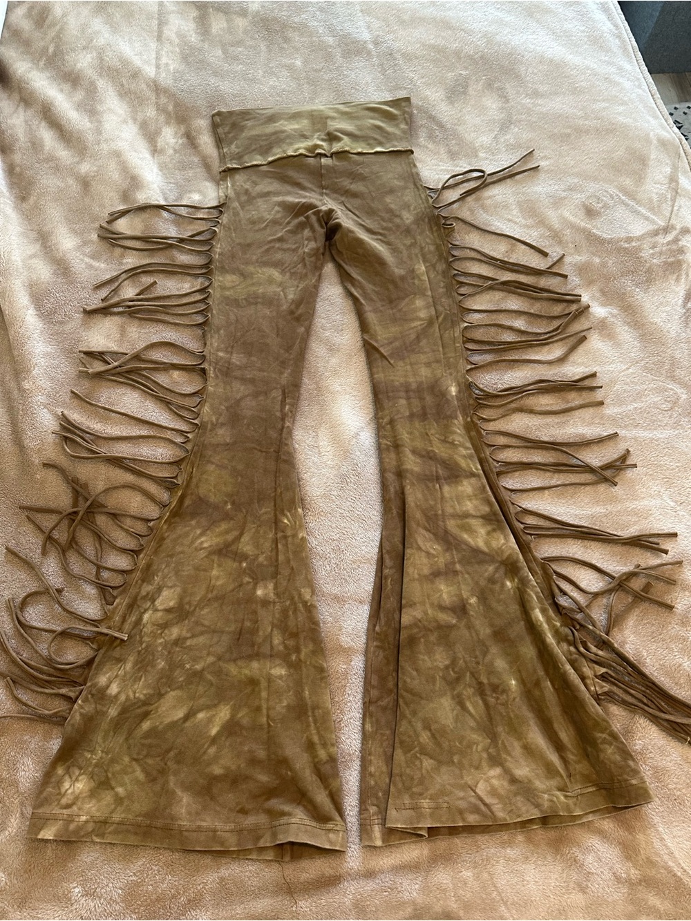 Tie-Dye Olive Fringe Flare Custom Made Women's Boho